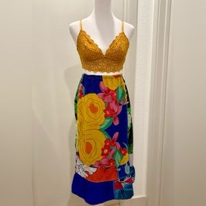 VTG Multicolored Colorful Floral Patterned Patchwork Mid-Length Skirt